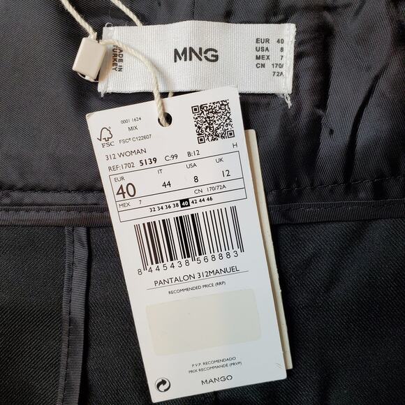 Mango Women's Size 8 NWT Belted Tapered Leg Pants Black - Picture 7 of 8